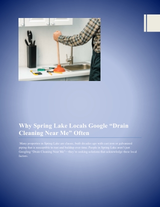Why Spring Lake Locals Google ‘Drain Cleaning Near Me’ Often