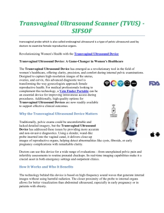 Transvaginal Ultrasound Scanner (TVUS) - SIFSOF