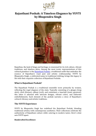 Rajasthani Poshak A Timeless Elegance by YUVTI by Bhupendra Singh