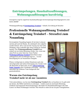Entrümpelungen, Haushaltsauflösungen, Wohnungsauflösungen kurzfristig