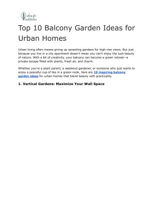 Top 10 Balcony Garden Ideas for Urban Homes