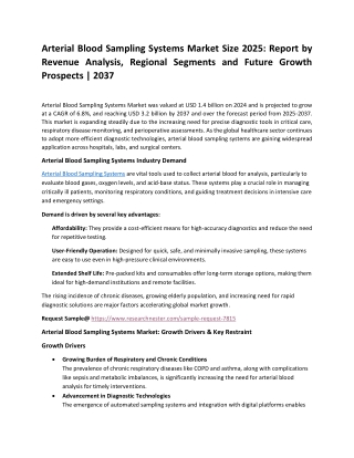 Arterial Blood Sampling Systems Market