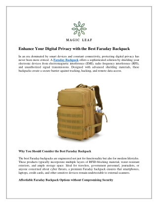 Enhance Your Digital Privacy with the Best Faraday Backpack