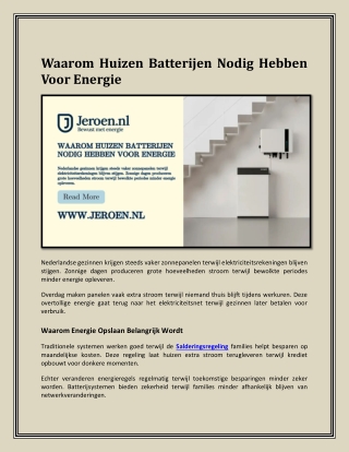 Waarom Huizen Batterijen Nodig Hebben Voor Energie