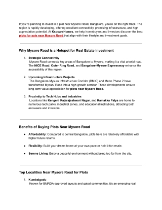 Plots for sale near Mysore Road