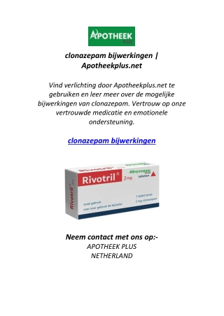 clonazepam bijwerkingen | Apotheekplus.net