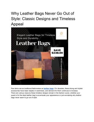 Why Leather Bags Never Go Out of Style_ Classic Designs and Timeless Appeal