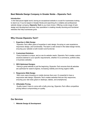 Best Website Design Company in Greater Noida – Dipanshu Tech