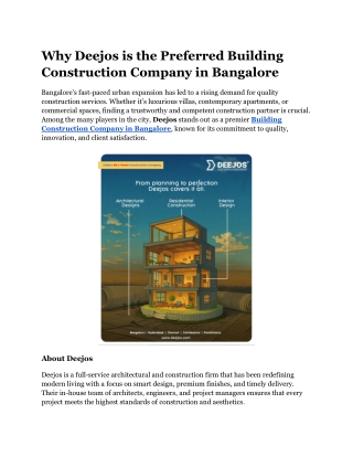 Why Deejos is the Preferred Building Construction Company in Bangalore