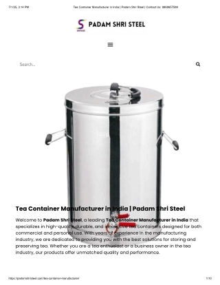 Tea Container & SS Swing Bin Manufacturer in India