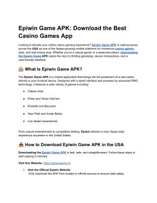 Epiwin Game APK_ Download the Best Casino Games App