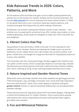 Kids Raincoat Trends in 2025 Colors, Patterns, and More