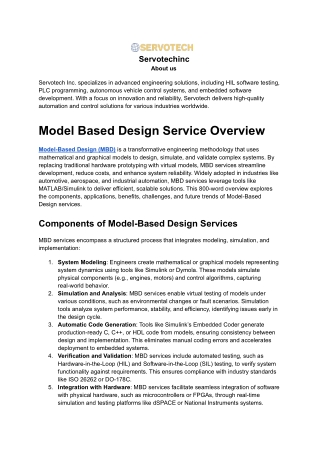 Model Based Design Service Overview