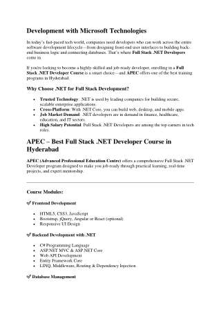 Full Stack Dot Net Developer Course