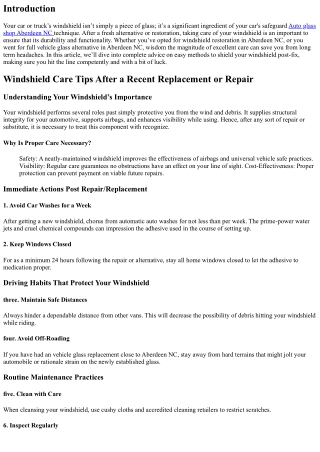 Windshield Care Tips After a Recent Replacement or Repair