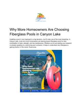 Why More Homeowners Are Choosing Fiberglass Pools in Canyon Lake