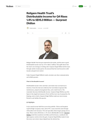 Religare Health Trust’s Distributable Income for Q4 Rises 1.4% to S$15.3 Million — Gurpreet Dhillon