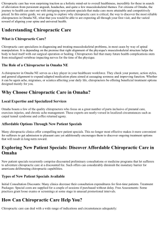 New Patient Specials: Discover Affordable Chiropractic Care in Omaha