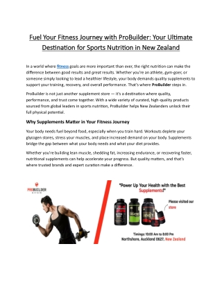 Fuel Your Fitness Journey with ProBuilder Your Ultimate Destination for Sports Nutrition in New Zealand