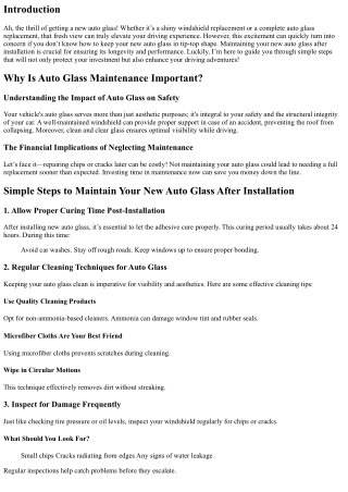 Simple Steps to Maintain Your New Auto Glass After Installation