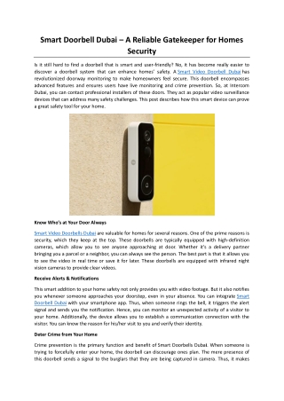 Smart Doorbell Dubai – A Reliable Gatekeeper for Homes Security