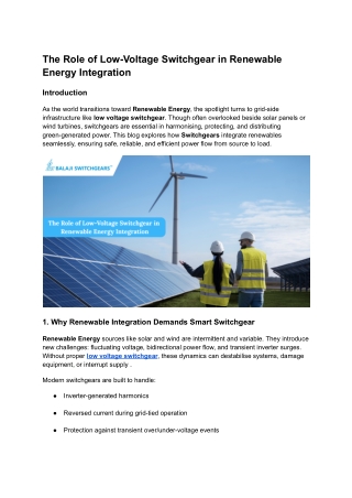 The Role of Low Voltage Switchgear in Renewable Energy Integration