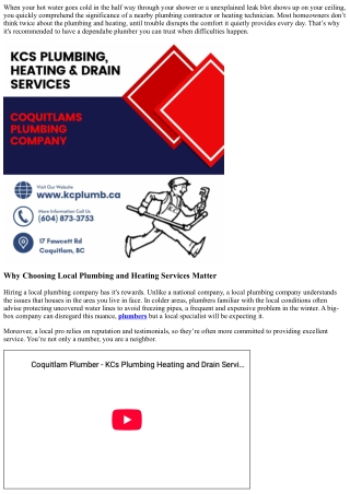KCs Plumbing, Heating and Drain Service, Coquitlams Favored Plumbing Service