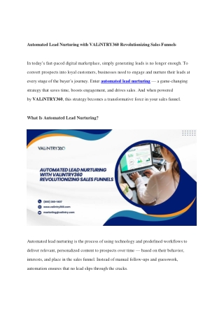 Automated Lead Nurturing with VALiNTRY360 Revolutionizing Sales Funnels