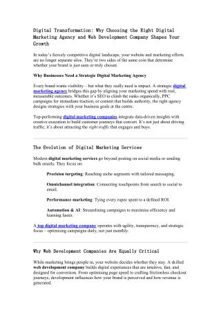 Why Choosing the Right Digital Marketing Agency and Web Development Company Shapes Your Growth