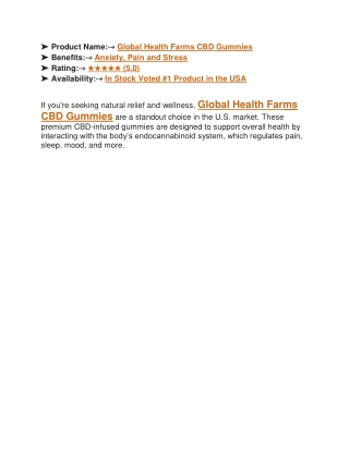 Global Health Farms CBD Gummies Price