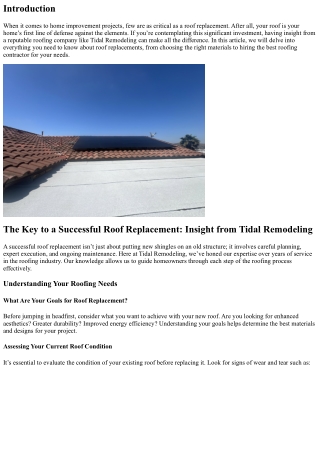 The Key to a Successful Roof Replacement: Insight from Tidal Remodeling