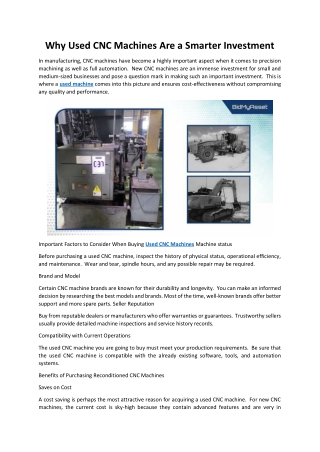 Why Used CNC Machines Are a Smarter Investment