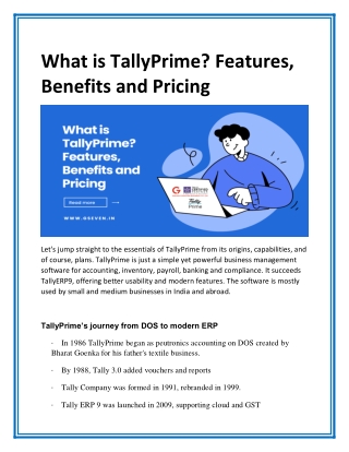 What is TallyPrime Features, Benefits and Pricing