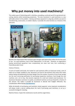Why put money into used machinery?