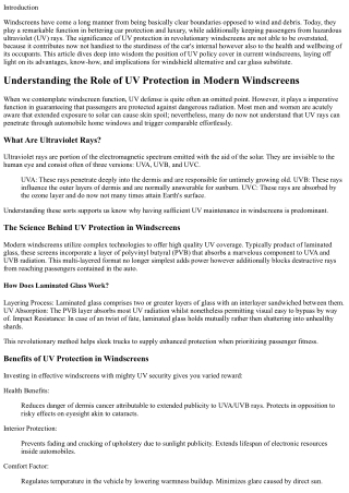 Understanding the Role of UV Protection in Modern Windscreens