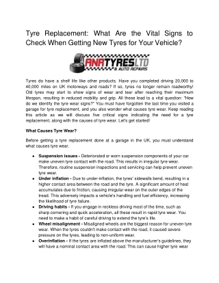 Tyre Replacement_ What Are the Vital Signs to Check When Getting New Tyres for Your Vehicle