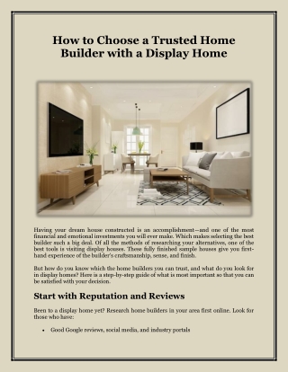 How to Choose a Trusted Home Builder with a Display Home