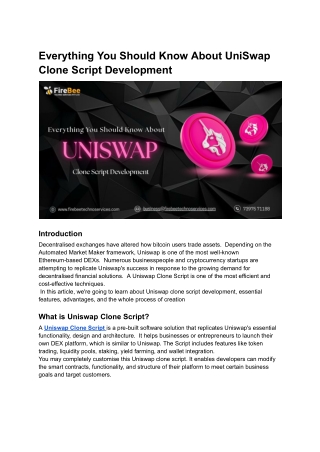 Everything You Should Know About UniSwap Clone Script Development