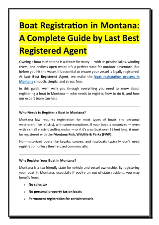 Boat Registration in Montana - A Complete Guide by Last Best Registered Agent