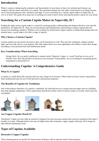 Searching for a Custom Cupola Maker in Naperville, IL?