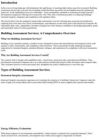 Elevating Standards: The Essential Role of Building Assessment Services in Moder