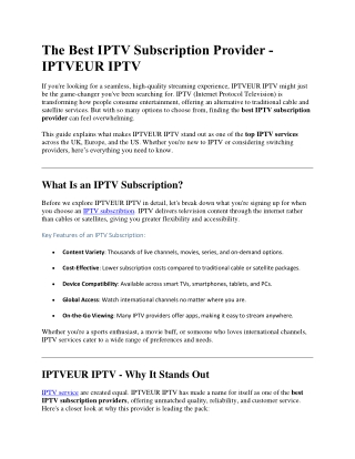 The Best IPTV Subscription Provider - IPTVEUR IPTV