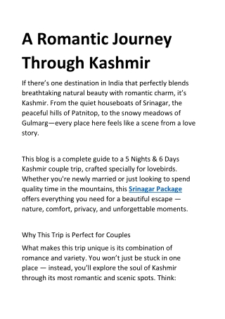 A Romantic Journey Through Kashmir