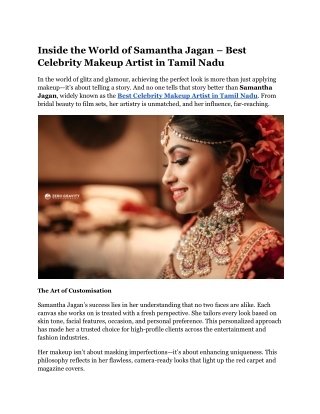 Inside the World of Samantha Jagan – Best Celebrity Makeup Artist in Tamil Nadu