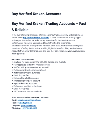 How To Buy Verified Kraken Accounts in Use (2025)