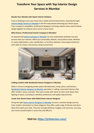 Transform Your Space with Top Interior Design Services in Mumbai