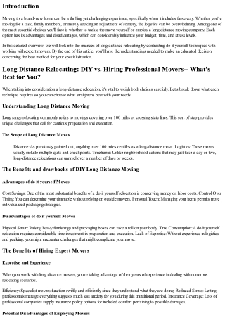 Long Distance Moving: DIY vs. Hiring Professional Movers-- What's Best for You?