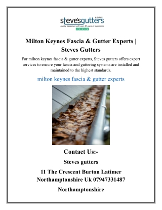 Milton Keynes Fascia & Gutter Experts Steves Gutters
