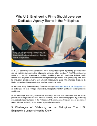 Why U.S. Engineering Firms Should Leverage Dedicated Agency Teams in the Philippines