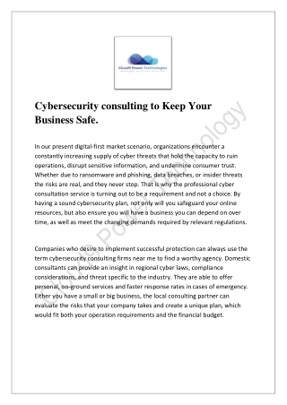 Cybersecurity consulting to Keep Your Business Safe